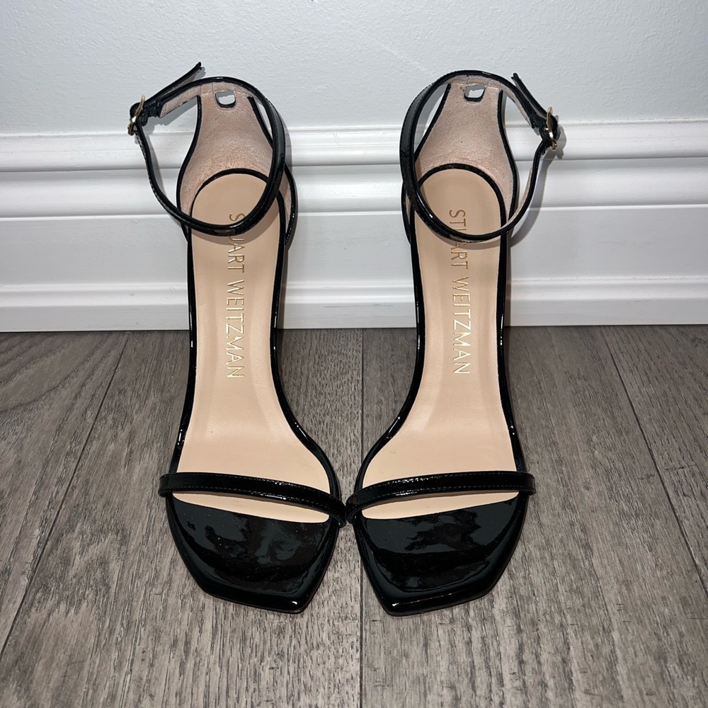 Stuart Weitzman Nudistcurve Black Patent Heels